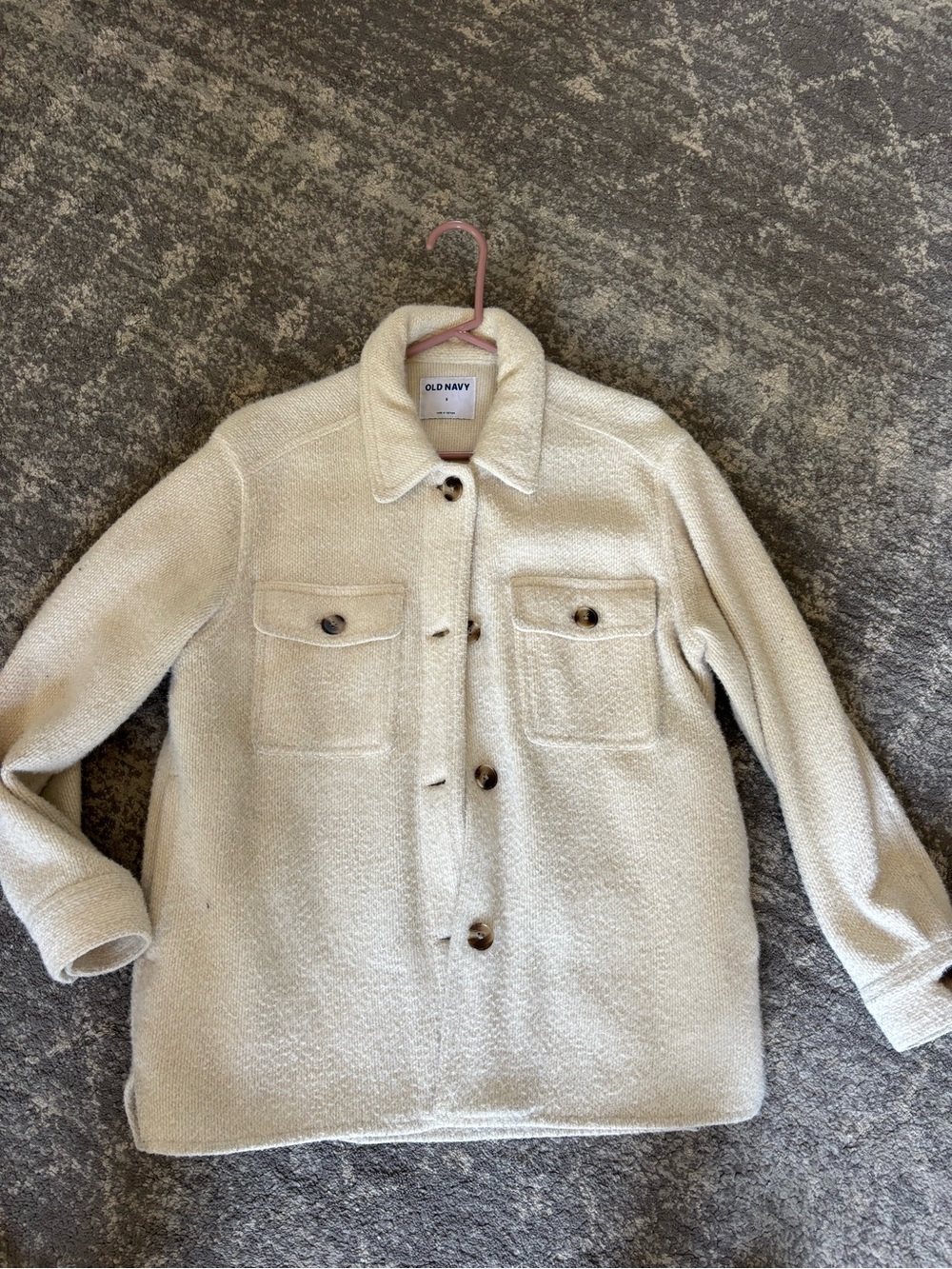 Old Navy Cream Teddy Sherpa Shacket with Front Pockets
